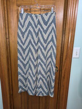 Nomadic Traders Grey & Tan Crop Pants Elastic Waist Rayon Size Medium